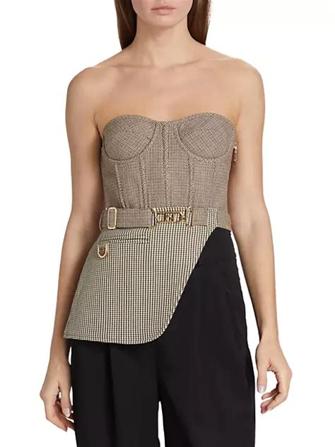 Fendi Strapless Belted Houndstooth Bustier 